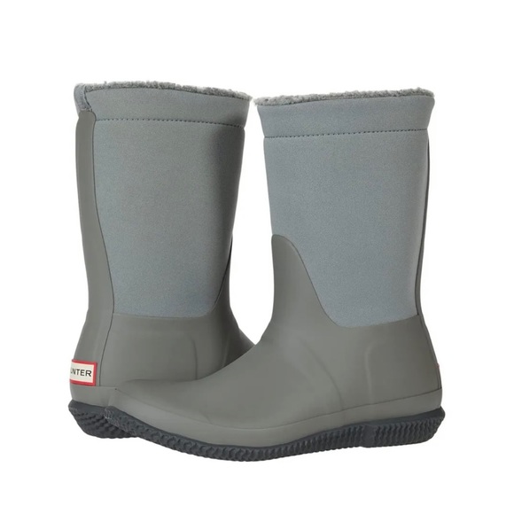 Hunter Girls Grey Roll Top Rubber Neoprene Faux-Sherpa-Lined